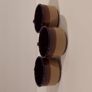 Set of Three (3) Tri-Tone Brown/Tan/Beige Ceramic Soup Mugs/Bowls, Country Style